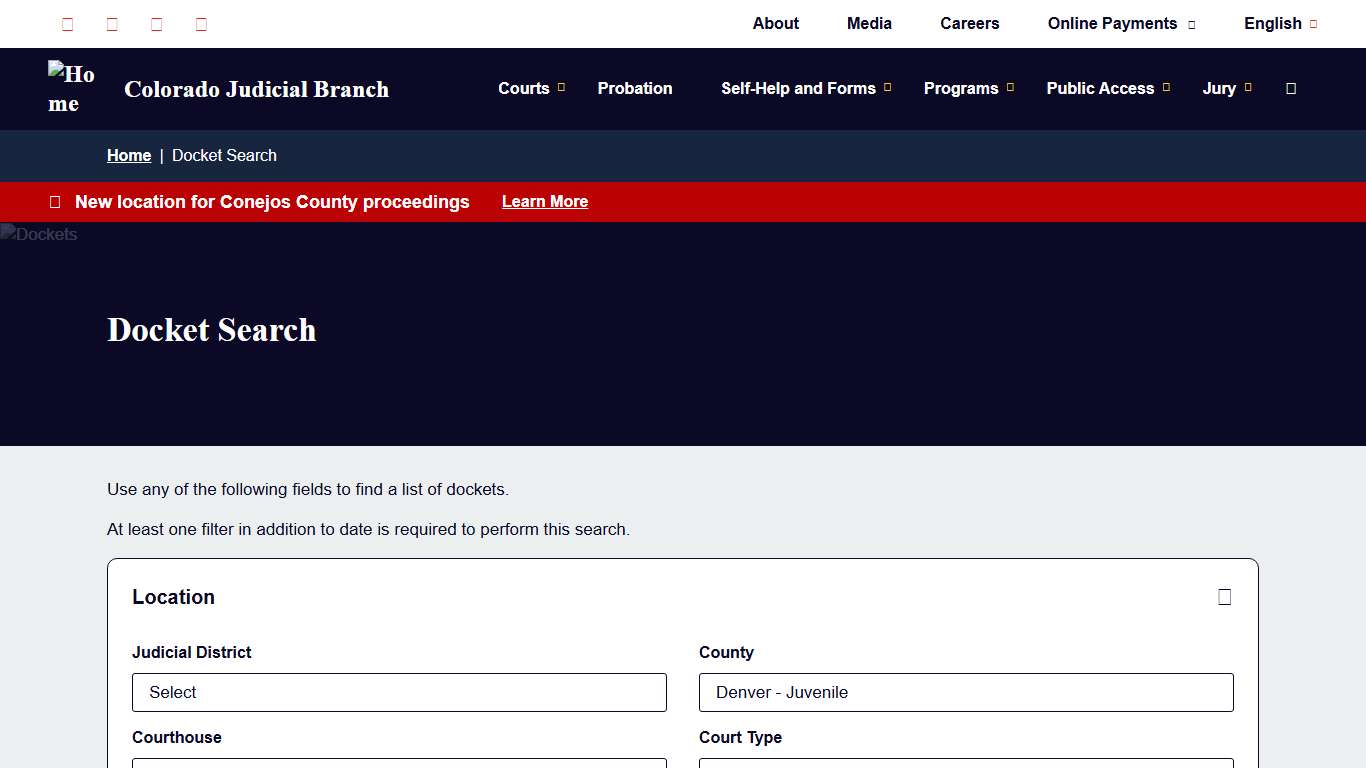 Docket Search Colorado Judicial Branch